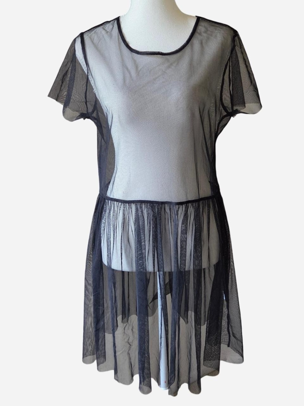 Forever 21 Goth Sheer Mesh Dress Overlay Pleated Skirt Black Punk Grunge Size M